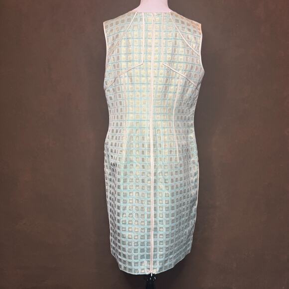 Per Se by Carlisle Metallic Aqua Sheath Dress NWT $625 Size 12 Modern Luxury - Picture 7 of 12